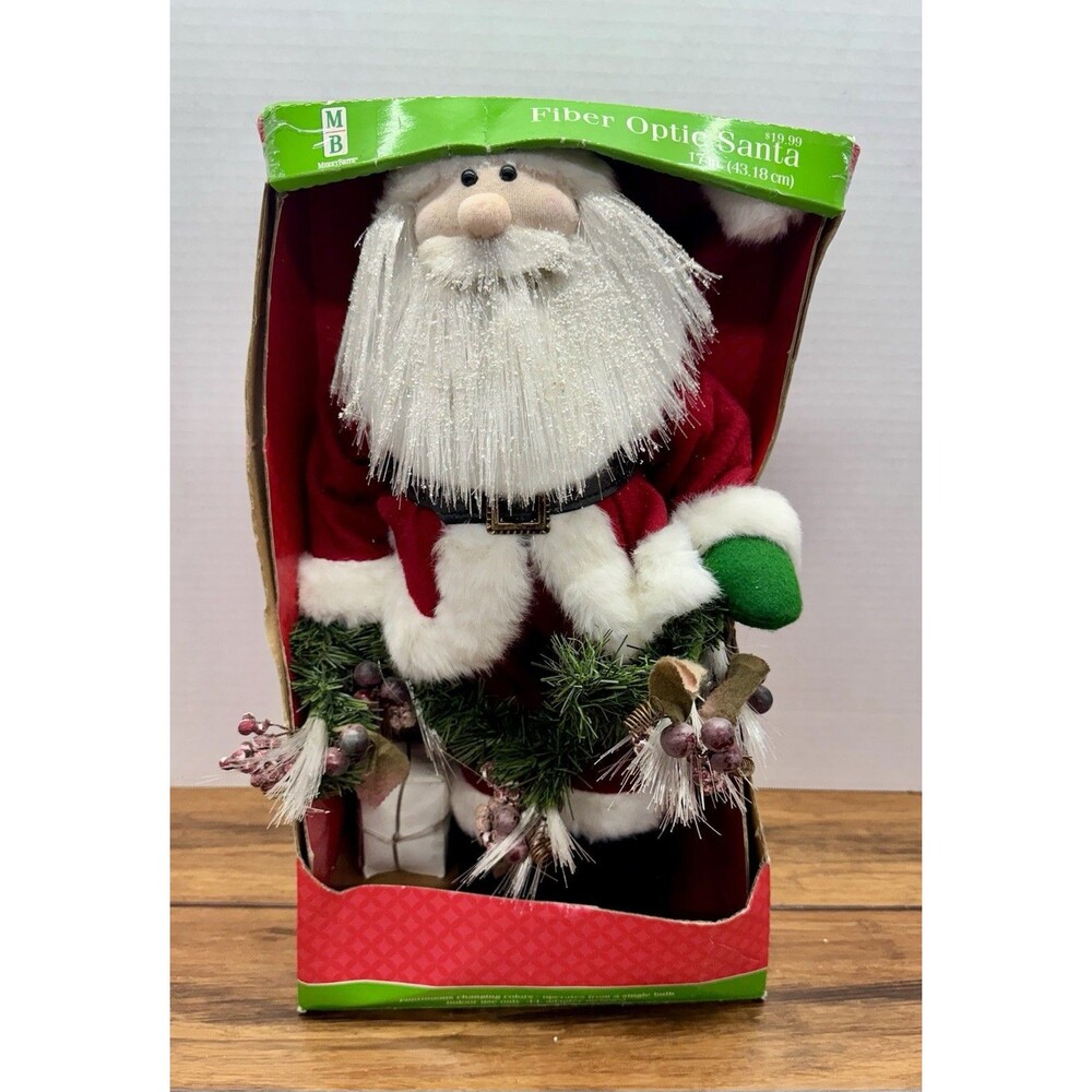 Merry Brite 17" Fiber Optic Santa Claus w/ Garland Lights Up Color Big Vtg Y2K